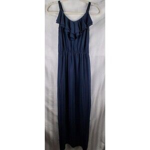 A New York Silk Blue Dress Ruffle Neckline Size S